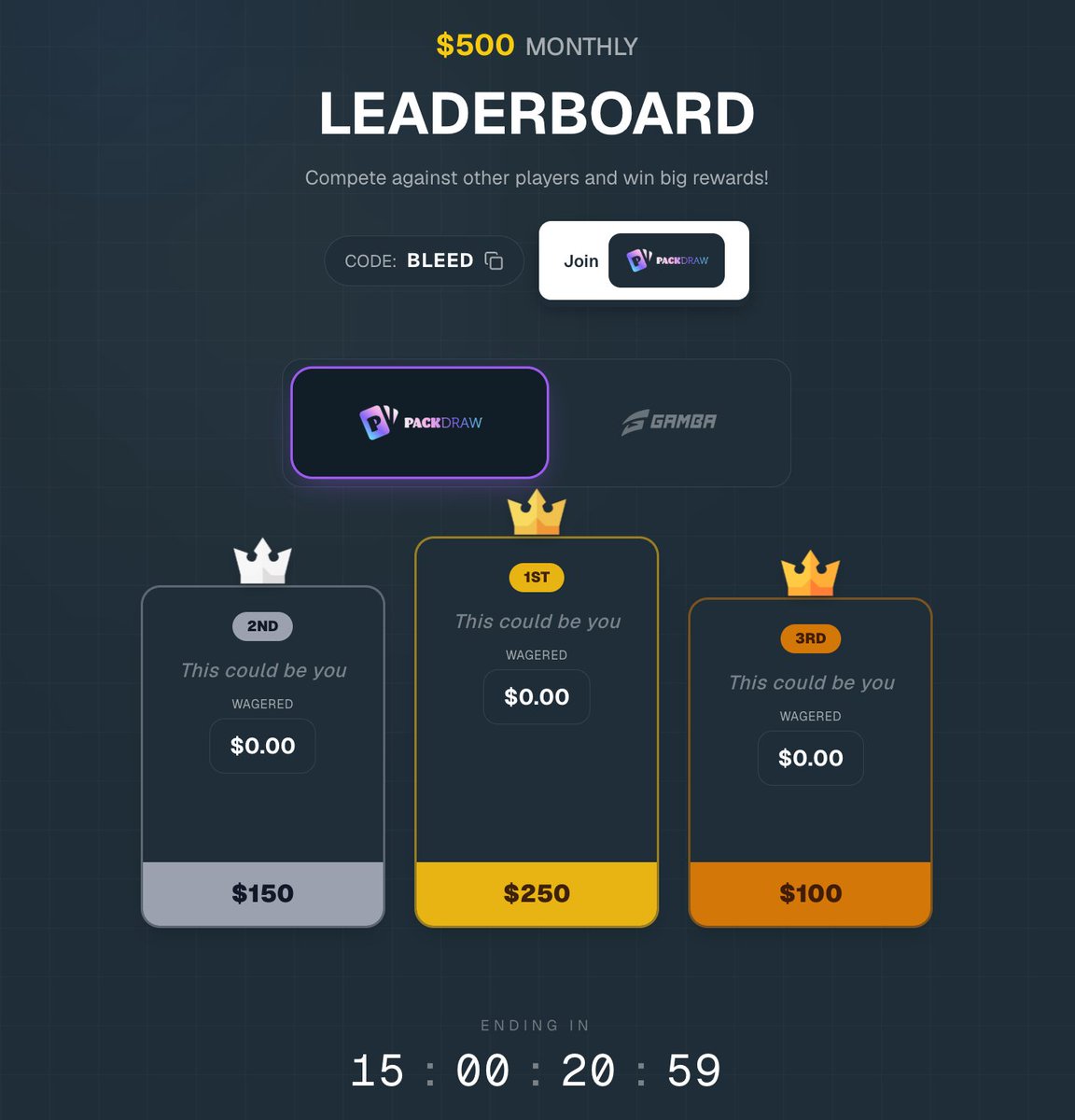 bleedburn's tweet photo. $500 @PackDraw Monthly Leaderboard is LIVE! 

Use code “BLEED” or sign up using my link when you deposit: https://t.co/aiGbjg1ZWH https://t.co/vuzdHeXob1