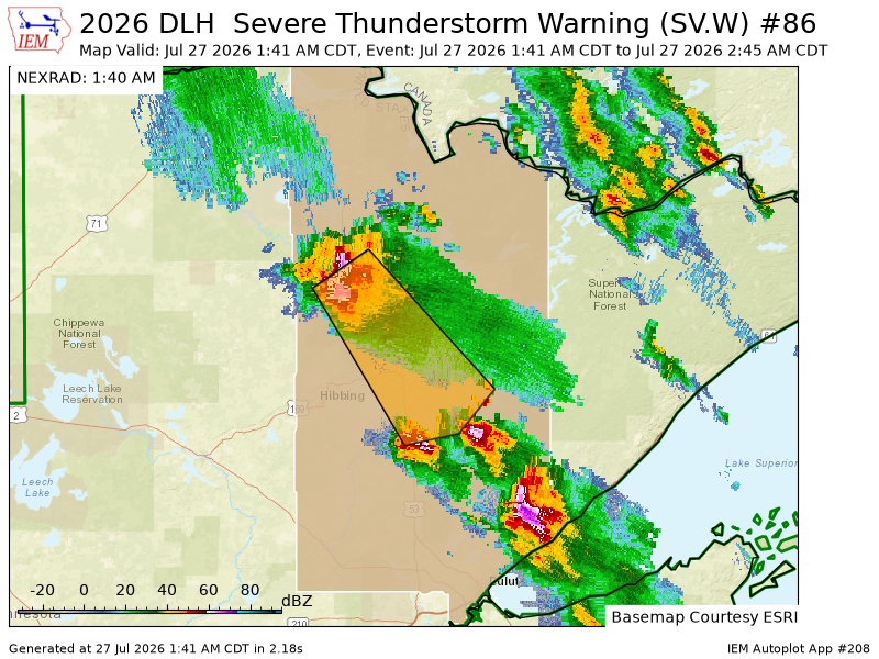 ELYMNWX's tweet photo. DLH issues Severe Thunderstorm Warning [wind: 60 MPH (RADAR INDICATED), hail: 1.00 IN (RADAR INDICATED)] for St. Louis [MN] till Jul 27, 2:45 AM CDT https://t.co/Cktd9D388P https://t.co/GB2R8IV7l0
