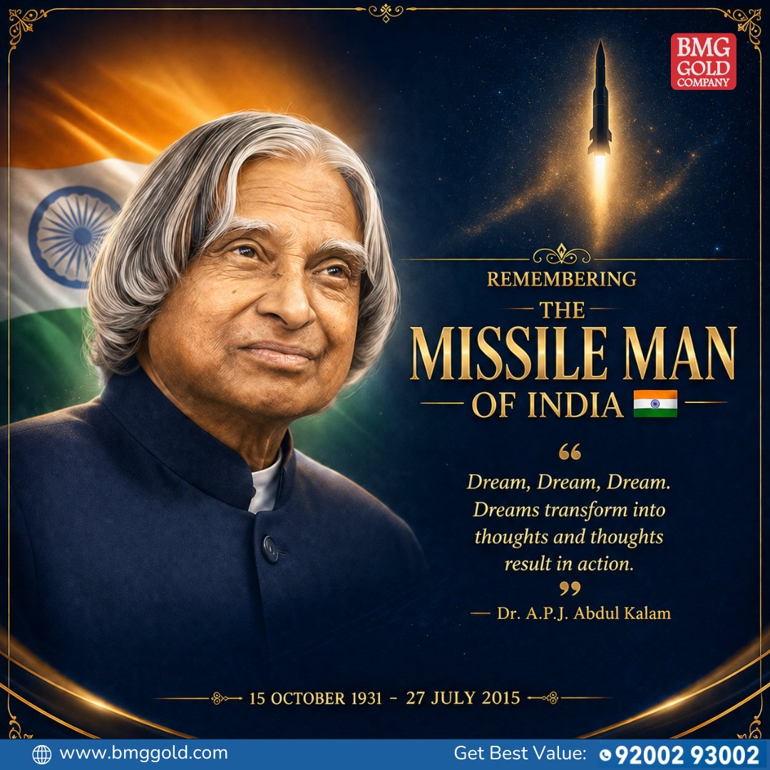 BmgGoldcompany's tweet photo. Remembering the Missile Man of India ! 🇮🇳

#BMGGold #BMGGoldCompany #CashForGold #CashForSilver #CashForDiamond #InstantCash #GoldBuyer #SilverBuyer    #DiamondBuyer #SellGold #SellSilver #SellDiamond #OldGoldBuye #APJAbdulKalam #ATrustedGoldBuyer https://t.co/o3ntPO9VVv