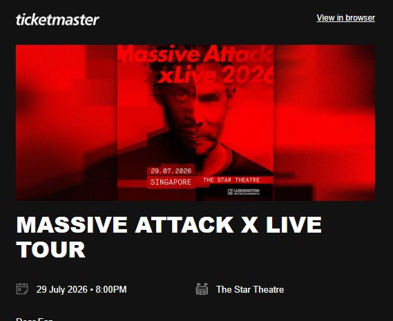 ADaintySin's tweet photo. #WTS 
1 TICKET MASSIVE ATTACK X LIVE TOUR IN SINGAPORE
ROW E, PRICE IS NEGOTIABLE 👌🏽 
DM FOR INFO

#JUALAN #massiveattack #JAKARTA
#Singapore #TWITTERDOYOURMAGIC https://t.co/J4beVBDV12