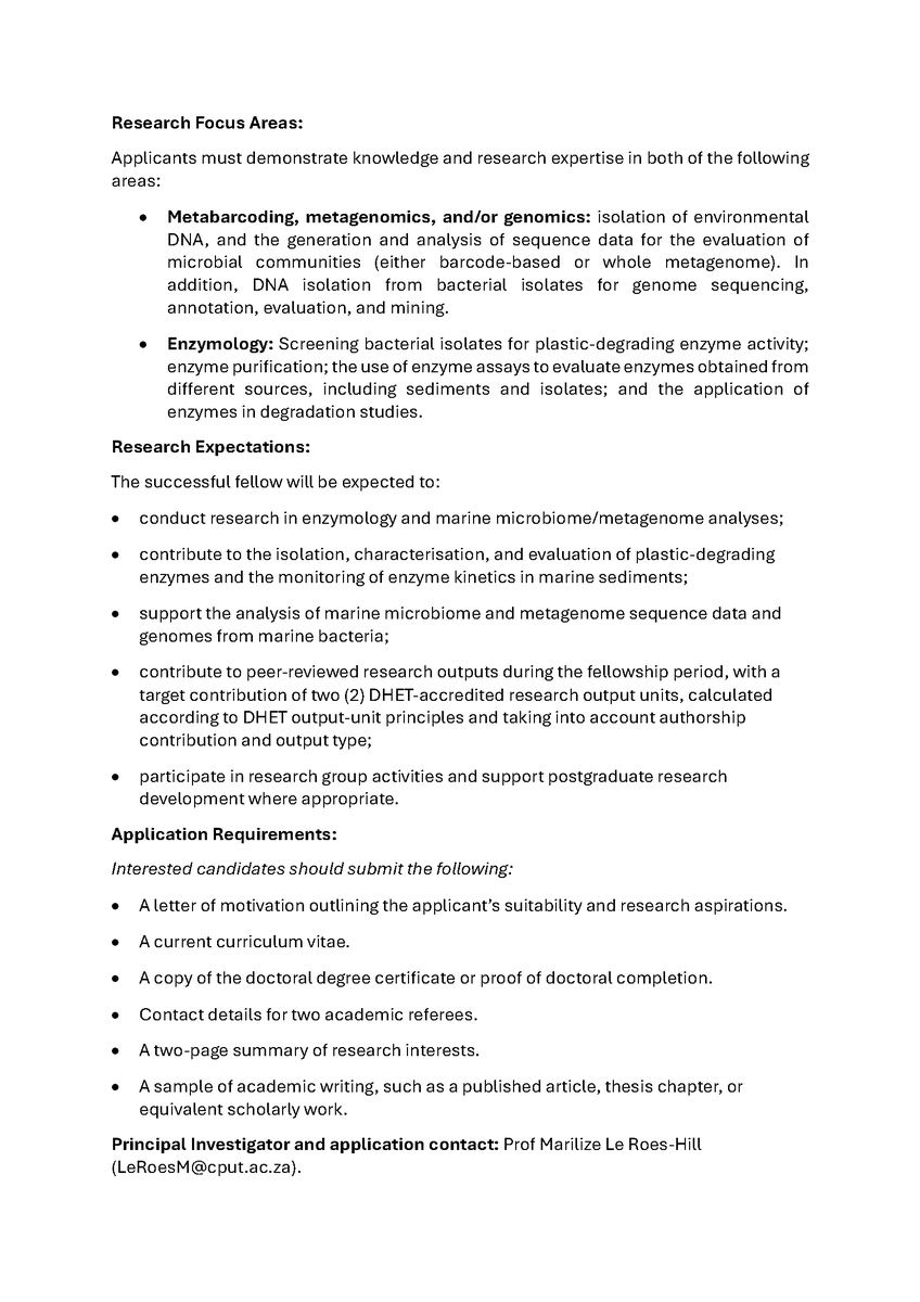 PrinsAlaric's tweet photo. Postdoc Opportunity: Applied Microbial and Health Biotechnology Institute (AMHBI), CPUT

Application Deadline: 14 August 2026

https://t.co/Cx0GXdzzaS https://t.co/U77GLnojM4