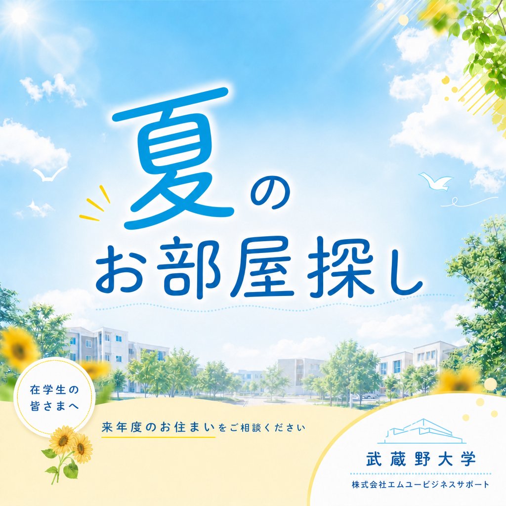 mucs01's tweet photo. 🌻リエゾンデスクです💁‍♀️
🏠 在学生の皆さまへ
夏の帰省時に、来年度のお住まいについてご家族と話してみませんか？
提携先企業がお部屋探しや住まいのご相談をサポートします。
一人暮らしやお住み替えもお気軽にご相談ください！
#武蔵野大学
#お部屋探し
https://t.co/ThofluPrya https://t.co/7c4AqVz630