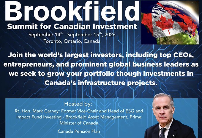 TruthFringe's tweet photo. The Rt. Hon. @MarkJCarney is holding a MASSIVE business (Brookfield) meeting in Toronto just days before Parliament resumes.
He's not even trying to hide it anymore.

#cdnpoli🇨🇦 https://t.co/adTNK9eQo4