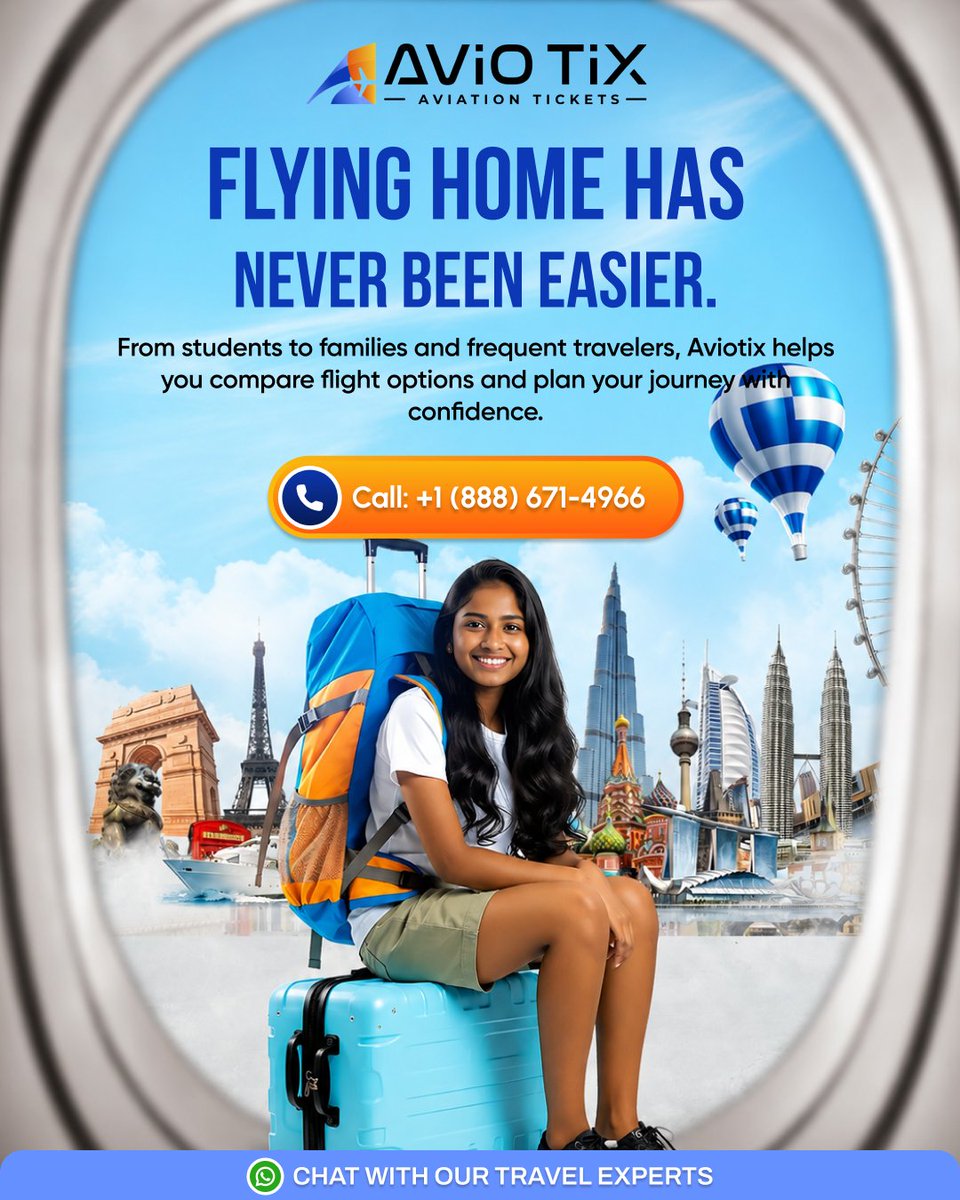 aviotix's tweet photo. ✈️Flying home has never been easier.

Whether you're returning to India for family, studies, or your next adventure, Aviotix helps you compare flight options and book with confidence.

📞 +1 (888) 671-4966

#USAToIndia #IndiaFlights #Aviotix https://t.co/kgYwHQDU4u