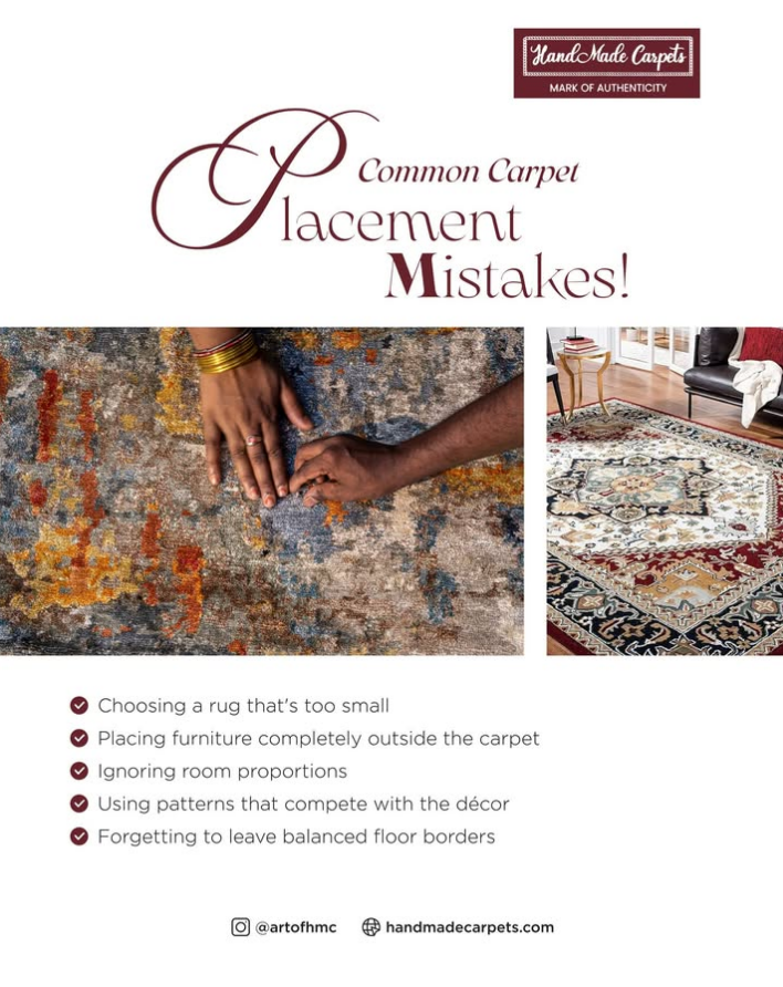 artofhmc's tweet photo. A beautiful carpet deserves the right placement.

Avoid these common mistakes:
✔ Choosing a rug that's too small
✔ Leaving all furniture outside the rug
✔ Ignoring room proportions
✔ Overcrowding patterns
✔ Forgetting balanced floor borders

#CarpetTips #HandmadeCarpets https://t.co/xPABitQ01u