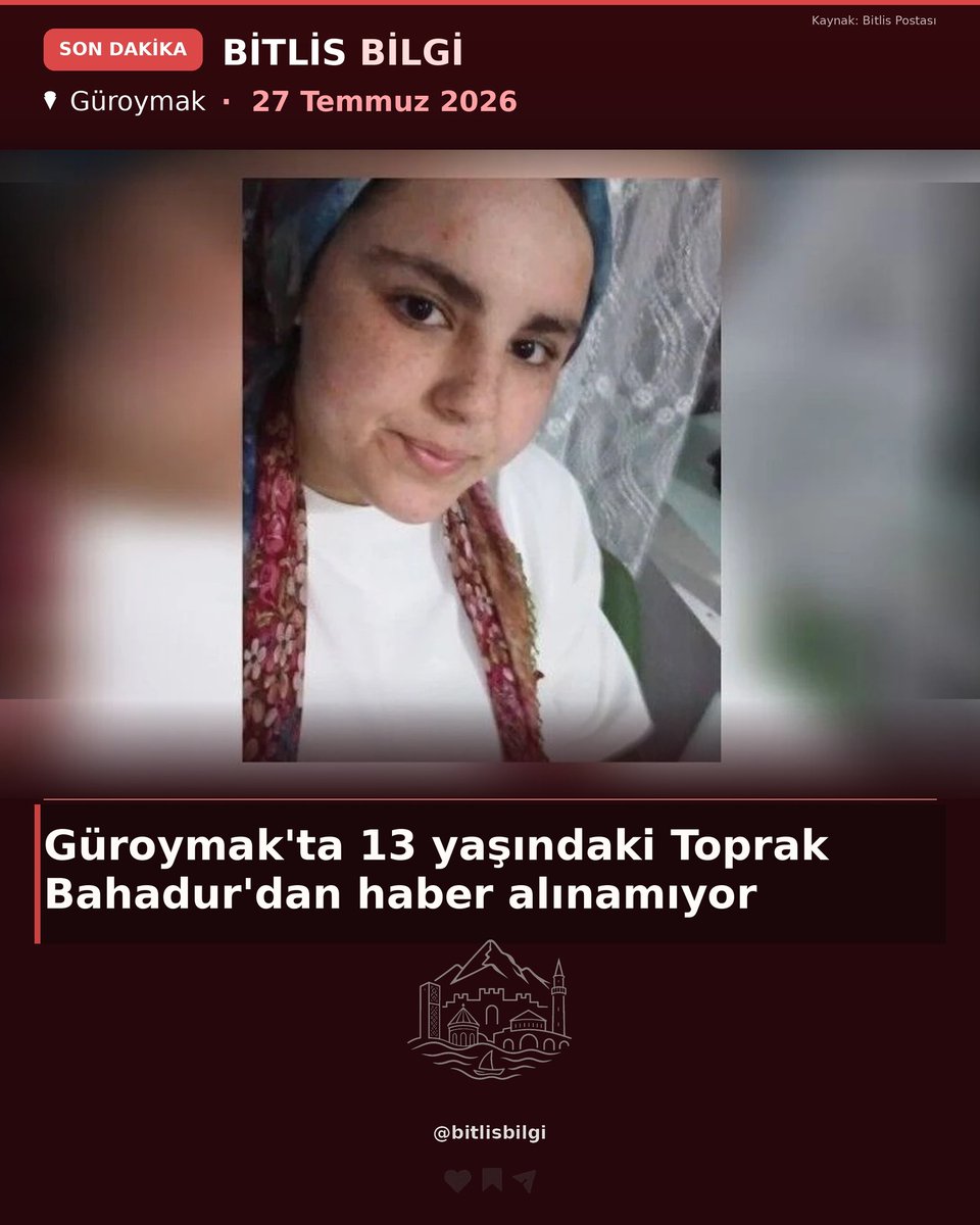 bitlisbilgi's tweet photo. Bitlis'in Güroymak ilçesine bağlı Aşağıkolbaşı köyünde yaşayan 13 yaşındaki Toprak Bahadur, cumartesi günü öğleden sonra evden ayrıldıktan sonra kayboldu. https://t.co/qP0Sh6sEhH