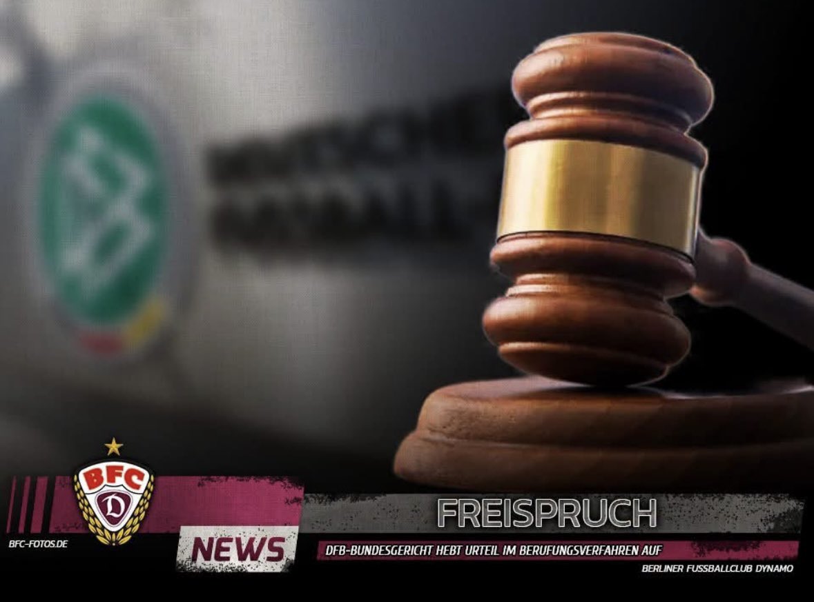 renelauberlin's tweet photo. Presseerklärung des @BFCDynamo zum Freispruch am Bundesgericht des @DFB , an dem ich als
Prozessbevollmächtigter des Vereins mitwirken durfte.
#Freispruch
https://t.co/1OHmBPQTTn https://t.co/RYjacsxdZ2