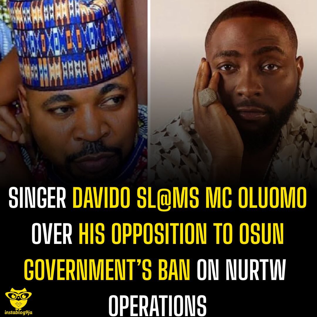 instablog9ja's tweet photo. Singer Davido Sl@ms MC Oluomo Over His Opposition to Osun Government’s Ban on NURTW Operations 

Singer Davido has taken a swipe at NURTW President Musiliu Akinsanya, popularly known as MC Oluomo, after he opposed the Osun State Government’s decision to suspend the union’s operations across the state. 

Governor Ademola Adeleke recently suspended NURTW activities at motor parks across Osun State, halted the collection of transport levies, and directed security agencies to arrest anyone operating in the union’s name following vi%lent clashes between rival factions. 

Reacting through his deputy, Aliyu Issa Ore, during an inauguration event, MC Oluomo insisted that the state government has no power to suspend the union’s activities. 

“Today, we heard that the state governor in Osun suspended the activities of our union, which they don’t have that power. Not a single state governor has power to suspend the activities of the union, because we are not under any state.” 

Davido, who is Governor Adeleke’s nephew, fired back in a post on social media, mocking the NURTW president’s remarks. He wrote: 

“MC Oluomo wey no fit compose sentence dey talk. Kudosuuuu.”