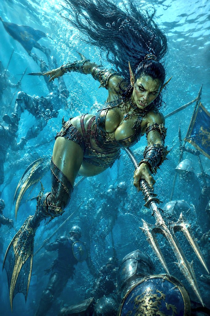 Aicreator17's tweet photo. Designation No. 080 – The River Phantom.
🌊 View all warriors — #OrcCreator #OneOfTheHundred 🌊
She belonged to the water long before she belonged to the Horde.
While other young orcs trained on dry ground, she vanished beneath rivers and lakes for hours at a time. The elders believed she had drowned countless times.
She always returned.
Calm.
Smiling.
Breathing as if the water itself had become her lungs.
No one knows how long she can remain beneath the surface.
Some say minutes.
Others swear they have waited an entire day only to watch her emerge without taking a single desperate breath.
Today, she guards the river frontier of the Hundred.
The Alliance fears the forests.
Veterans fear the river.
She waits beneath the current, invisible among reeds and stones. When enemy boats drift too close, the water suddenly erupts.
One strike.
One body disappears beneath the surface.
Then the river falls silent again.
There is no pursuit.
Because there is no target left to chase.
Her greatest legend was born during the Battle of Blackwater Ford.
An Alliance war barge carrying dozens of elite soldiers crossed into orc territory under the cover of fog.
It never reached the opposite bank.
The survivors spoke of something impossible.
A shadow moving beneath the hull.
The vessel lurched.
Warriors were dragged screaming into the depths one after another.
By the time reinforcements arrived, the river carried only shattered wood, broken shields, and empty helmets.
No one ever found the bodies.
Since that day, Alliance scouts refuse to sail that stretch of water alone.
Because every ripple could be her.
Every shadow beneath the surface could be the last thing they ever see.
The river does not belong to nature.
It belongs to her.
#Zargates
