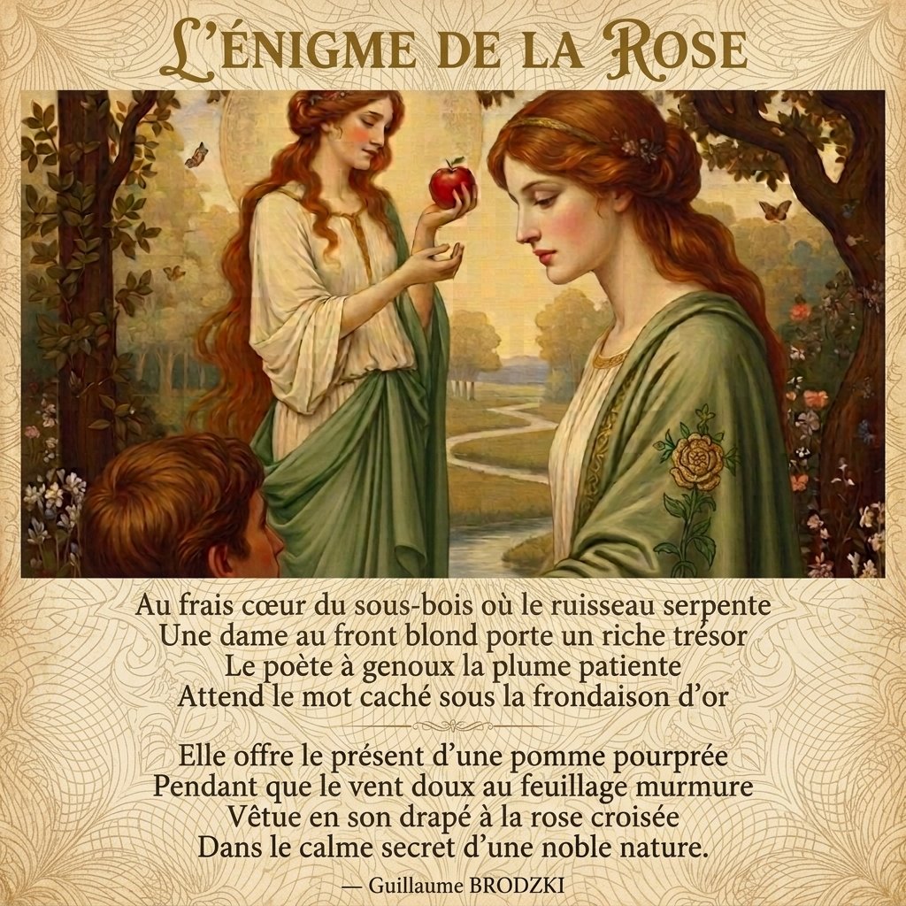 brodzkig's tweet photo. L'alliance entre la création littéraire courtoise, la symbolique mystique de la rose et le calme mystérieux d'une nature souveraine.

L'Énigme de la Rose © Guillaume BRODZKI MMXXVI https://t.co/YZBKiFhnc0