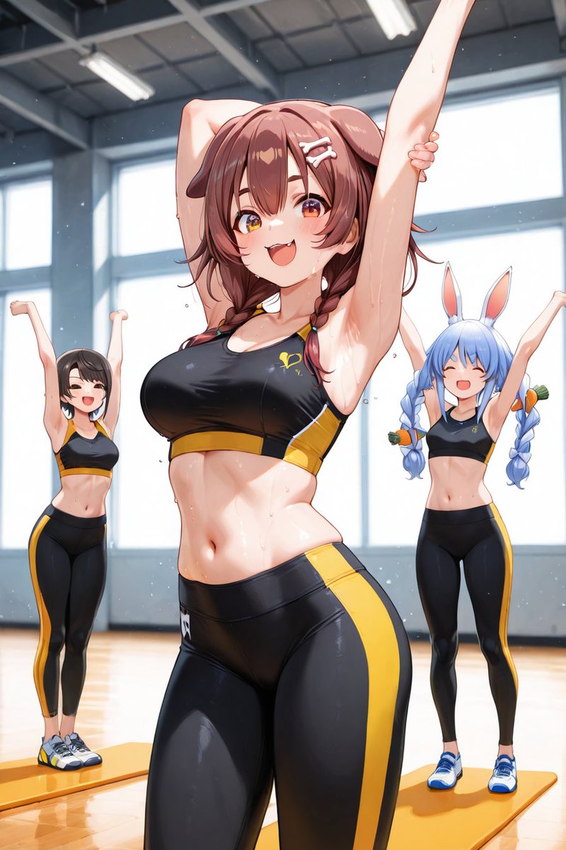 toshi55_'s tweet photo. 【新作】ホロ〇ンシリーズ　みんなで運動！

最近運動してないな・・・(´▽｀*)

#AIイラスト #VTuber #hololive #ホロメン https://t.co/WpopePGBzE