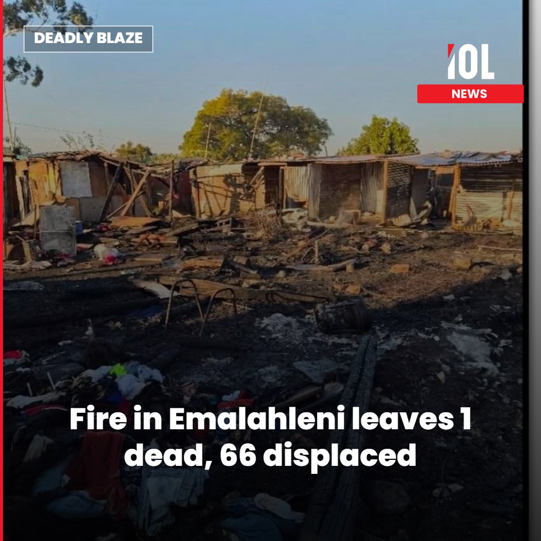 IOL's tweet photo. A deadly fire in Emalahleni, KwaZulu-Natal, has claimed one life and displaced 66 residents, leaving families devastated as authorities respond to the aftermath of the devastating blaze.
Read on: https://t.co/kGZRh510Bo
#EmalahleniFire #KZNNews #KwaZuluNatal #FireTragedy https://t.co/A7UrQO1mFS