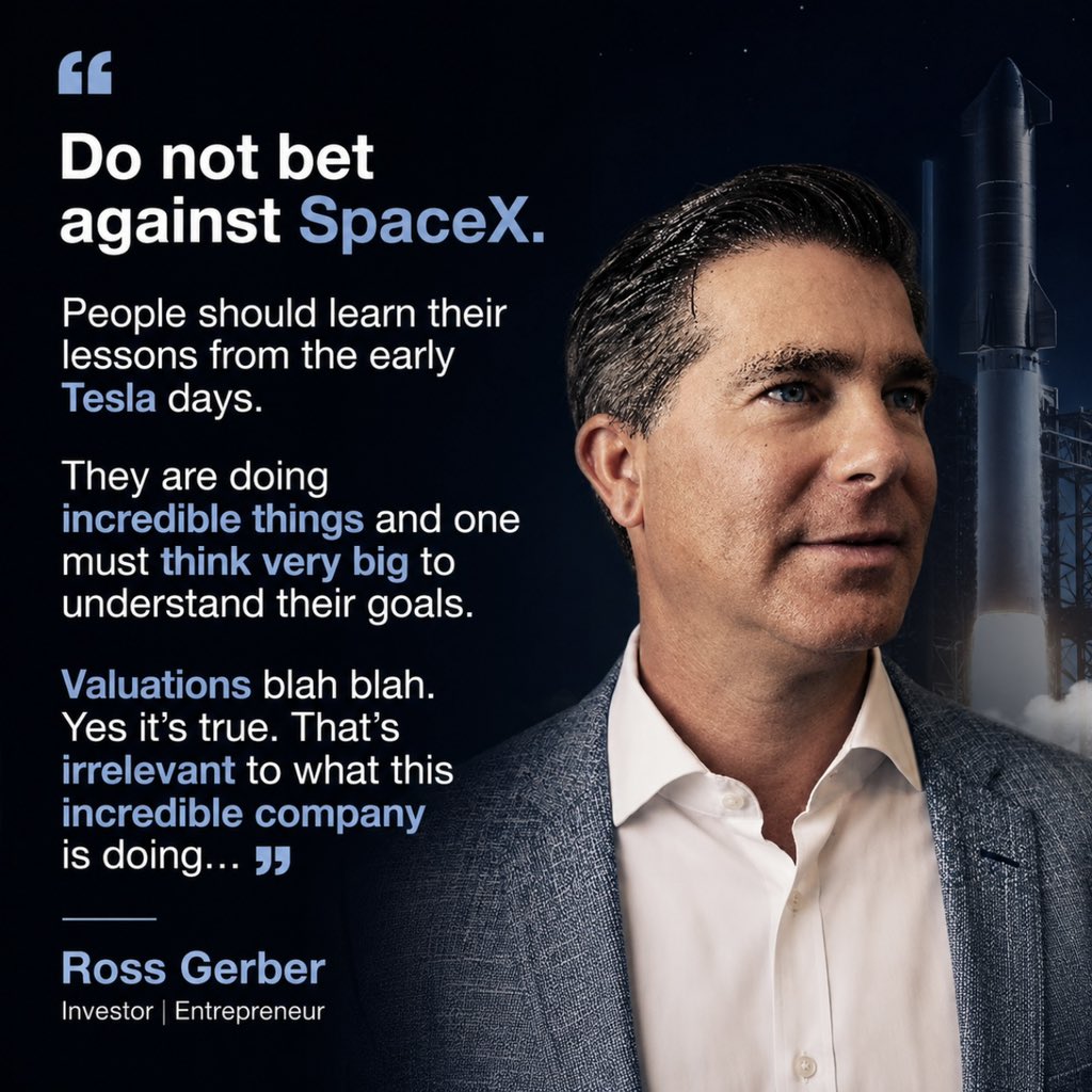 cb_doge's tweet photo. BREAKING: Ross Gerber says 'Do Not Bet Against SpaceX,' urges investors to remember early Tesla volatility. https://t.co/WEyXvPZWyo