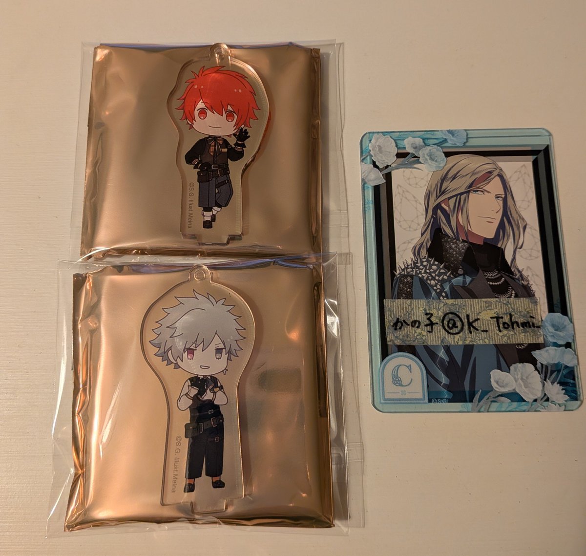 K_Tohmi's tweet photo. 【交換】うたプリ グラショ Mystical Curiosities MC 浴衣

譲》
①MCちびキャラ アクキー：音也 蘭丸
②浴衣ビジュカ：翔 嶺二
③特典浴衣：音也真斗那月トキヤレン翔嶺二蘭丸藍

求》
①②カミュ1
③MCカミュ1

郵送または横浜近郊手渡しにて。検索からもお気軽にお声掛けください。 https://t.co/JdYLCsJHtL