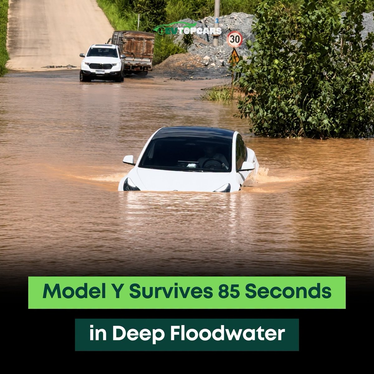 Capitalmonkey's tweet photo. @Tesla  produces waterproof cars, setting a new standard that no competitor can match! $TSLA https://t.co/csPqwSl0fs