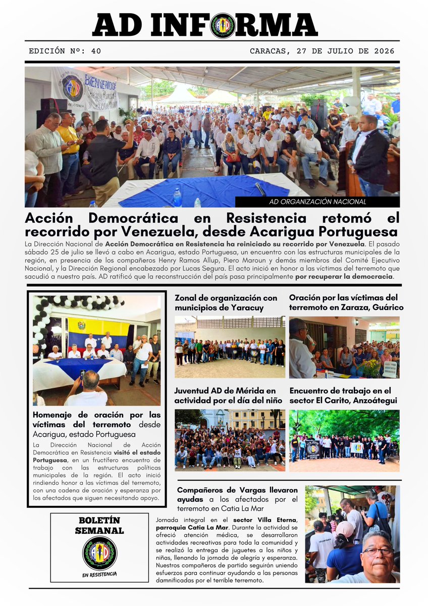 ADemocratica's tweet photo. Boletín informativo semanal, 27 de julio de 2026. AD Informa. https://t.co/fxatqgQdpU