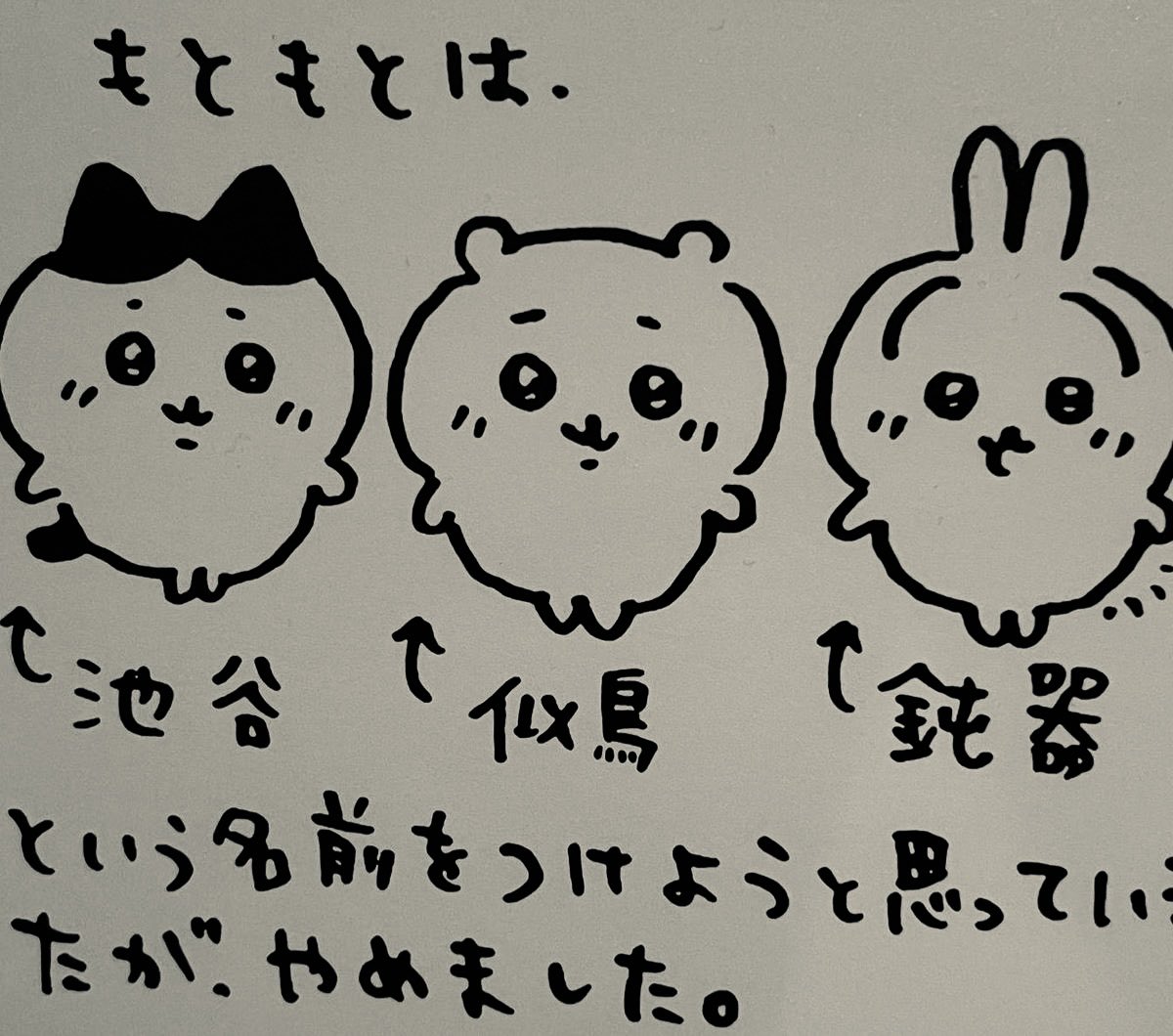 t_onuf's tweet photo. 映画ちいかわのEDテーマは『机さする』と言うのだが、その歌詞の中には『例えば鳥あるいは猫その中で見てるって思うのも自由』と有るのだけれども、この歌詞は映画の内容に関係していると言うよりかは、以前話題となった没にされた主要キャラクター達の『似鳥(ちいかわ)、池谷(ハチワレ)、鈍器(うさぎ)』と言う名前についてあれこれと考察する読者に向けたナガノ先生の思いなのだとも考えられる

また『例えば犬あるいは魚その中で見てるって思うのも自由』と言う歌詞はセイレーンが犬張子と魚を組み合わせた姿をしている事についてあれこれと考察する読者に対する思いなのだとも考えられて、EDテーマの『机さする』と言うのは日夜机をさすりながら思案している自らの姿と想いを歌詞にしたためたものなのかもしれない､､､