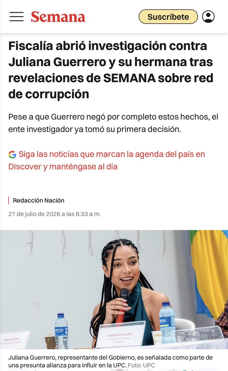 VickyDavilaH's tweet photo. Fiscalía abrió investigación contra Juliana Guerrero y su hermana tras revelaciones de SEMANA sobre red de corrupción

https://t.co/1JveFr2JdU https://t.co/3YYfe3XY5F