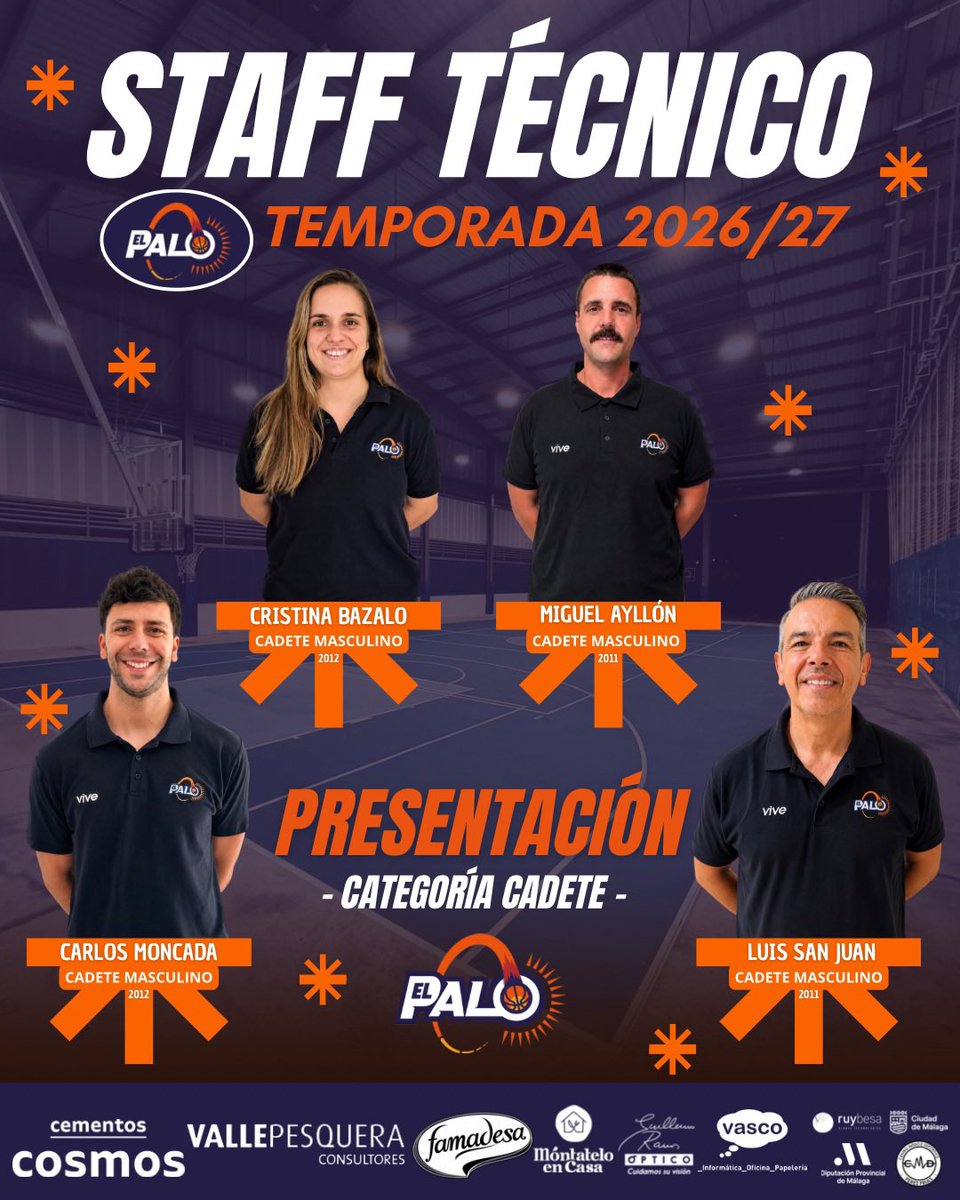cbelpalo's tweet photo. 🚀 ¡𝐒𝐓𝐀𝐅𝐅 𝐓𝐄́𝐂𝐍𝐈𝐂𝐎 𝟐𝟎𝟐𝟔/𝟐𝟕! 🔥

📆⏳ Seguimos presentando a las personas que estarán al frente de nuestros equipos durante la temporada 2026/27. Hoy es el turno de quienes liderarán a nuestros equipos de Cadete Masculino. 👣💥

#StaffTécnicoCBElPalo https://t.co/dhWQDuhEG2