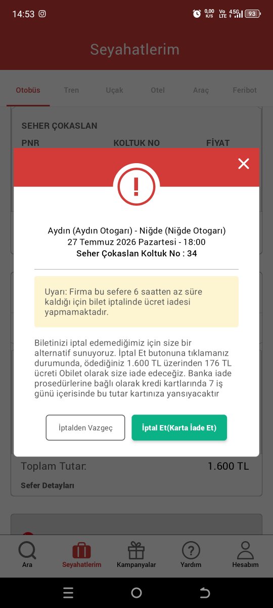 sehercokaslan's tweet photo. @obilet @obiletdestek  bu dolandırıcılığa ne zaman son vereceksiniz 6 saat kala iptal edememek ne demek insanlık hali her şey olabilir 1 2 saat olsa anlarım lakin  sakın şirket politikası falan demeyin firmanın da asla böyle  bilgisi yetkisi yok 1600 TLye 176 ne demek ayrıca? https://t.co/5Jrua0ymPv