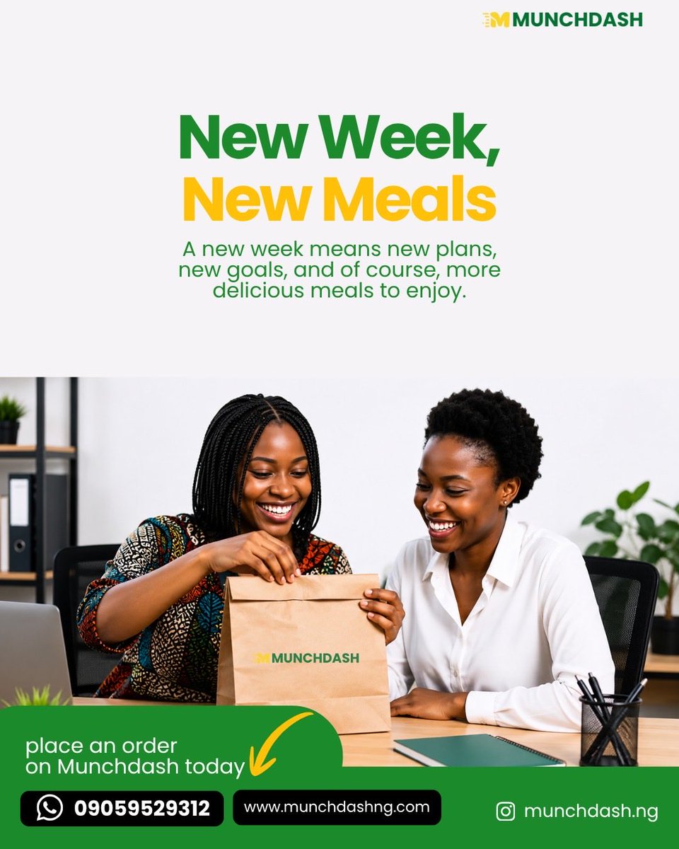 munchdash's tweet photo. Happy New Week 💚

Make every meal count with Munchdash. Order your favorites today and have them delivered straight to your doorstep.

Order on whatsapp today

#food #kitchen #viral #trending #keffi https://t.co/hqTQXPOr9b