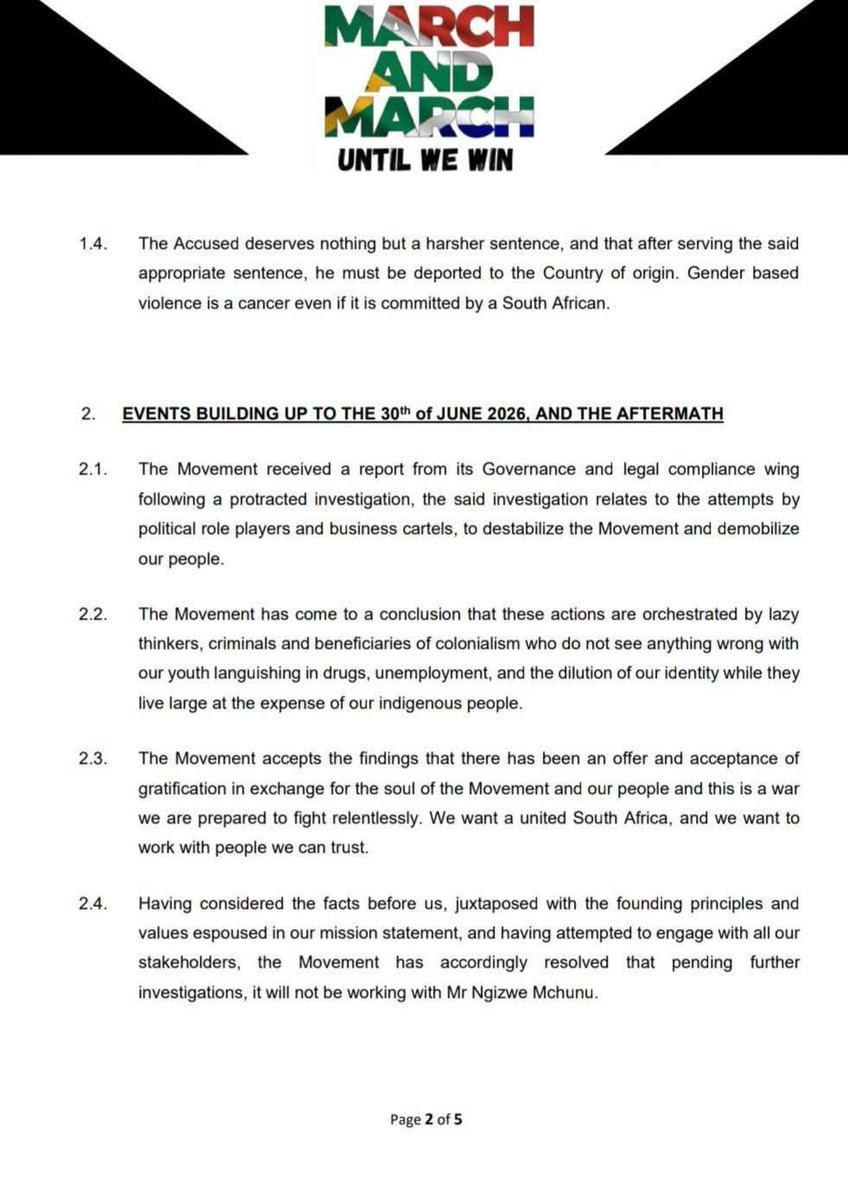 ZANewsFlash's tweet photo. NEWS: The March and March Movement has announced that it has cut ties with Ngizwe Mchunu pending certain investigations - KZN Tonight Podcast https://t.co/q7wJOkpBYl