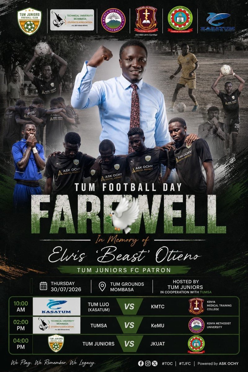AskOchy's tweet photo. TUM Juniors FC to hold a farewell football event on Thursday this week in honour of their late patron Elvis Ottyenoh 'The Beast'.

#RIP #TJFC #Beast https://t.co/jjkm5z6veR