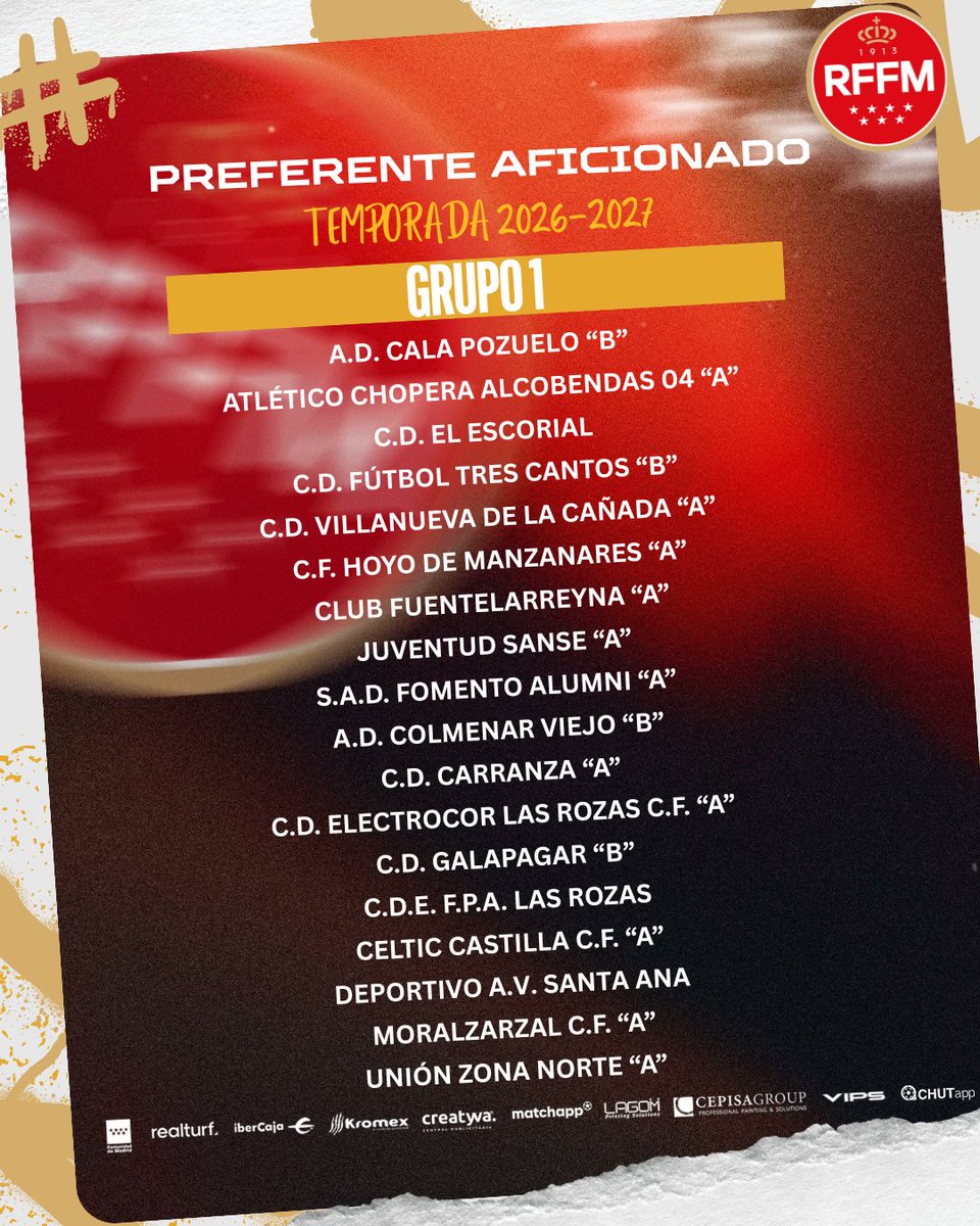 RFFM_oficial's tweet photo. 📆 Los 4⃣ grupos Preferente Aficionado ya tienen calendarios de competición para la temporada 2026-2027.

📅 INICIO 
Jornada 1⃣: 13 de septiembre 2026

📅 FINAL 
Jornada 3⃣4⃣: 6 de junio de 2027

💻 Ya puedes consultar los calendarios en nuestra web 👇

🔗 https://t.co/EOmsak9O0U https://t.co/Z4ade7TgQM
