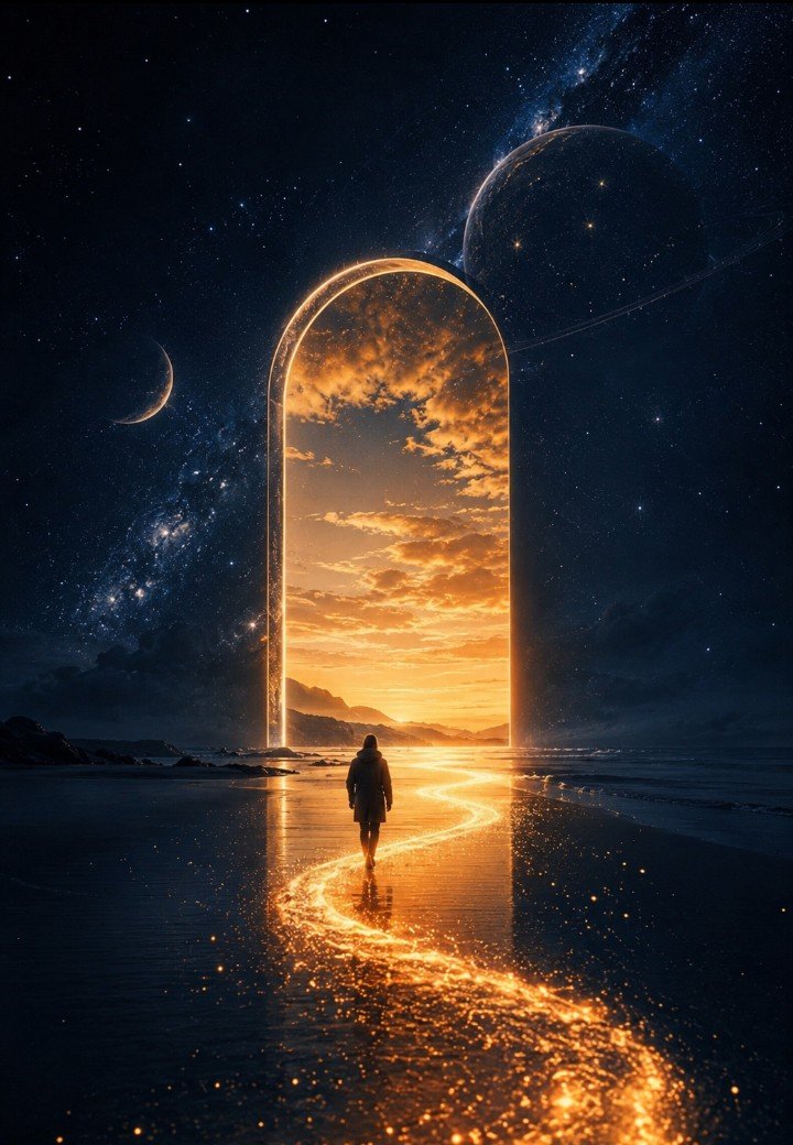 WanderWithAI_'s tweet photo. Night behind me.
Sunrise ahead of me.
And a glowing path in between.
Walking into a new universe πβ‘οΈπ
Wander with Al
#WanderWithAl #Aesthetic #CosmicVibes #PortalToAnotherWorld #Sunrise #NightSky https://t.co/p9J3tQTYOy