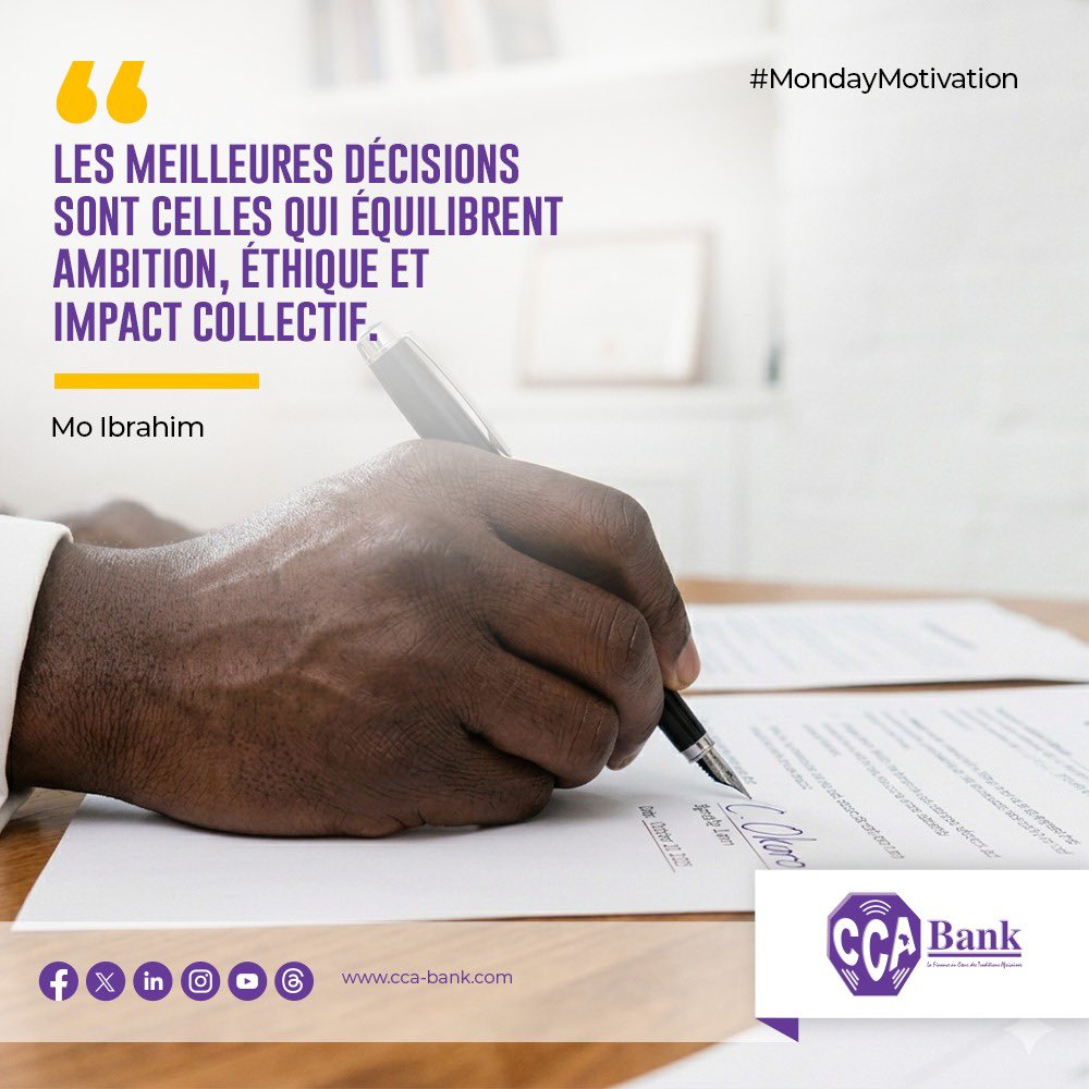 cca_bank's tweet photo. Qu'il s'agisse de vos projets personnels ou professionnels, choisissez des décisions qui vous font grandir tout en faisant avancer ceux qui vous entourent. 

Bon début de semaine à vous. 😉

#CCABank #MondayMotivation https://t.co/6ZeZxV4DH7