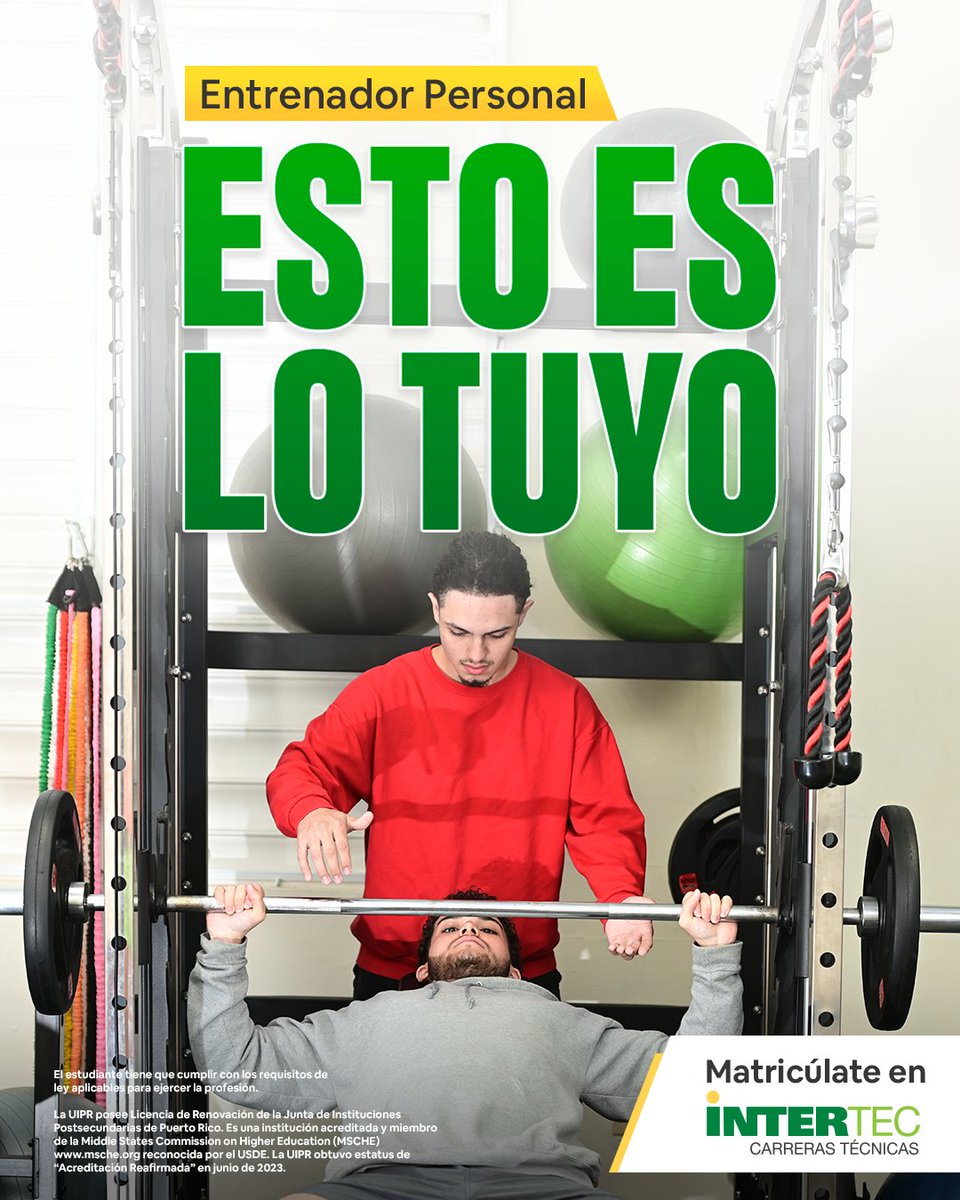 intertecpr's tweet photo. Disfrutas mantenerte activo y motivar a otros a mejorar su rendimiento físico, Entrenador Personal es lo tuyo.
Matricúlate en InterTec: https://t.co/xIJVNkpspk https://t.co/LbiXk3EkF4