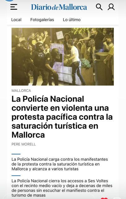 forocoches's tweet photo. Manifestacion multitudinaria en Palma contra el turismo 🟥

Buscan poner límites por los problemas que producen y que además la riqueza no se redistribuye sino que acaba en manos de unos pocos. Los problemas son:
- Cortes de agua en algunas localidades para regar campos de golf, piscinas y hoteles.
- Problemas de acceso a la vivienda por baja oferta y tener que competir con pisos turísticos y salarios alemanes.
- Sobrecoste de la vivienda que provoca que los nacidos allí tengan que salir de la isla (está a 4.000 el m2)
- Atascos y falta de aparcamientos
- Saturación sanitaria
- Saturación en residuos
- Saturación en playas y varios puntos en los que no se puede acceder.
- Dependencia del turismo como modelo económico único
- Abandono de la calidad de vida a residente
- Frenar la urbanización de espacios naturales 

Aún así hubo cargas policiales

https://t.co/BlPgwG0cuk