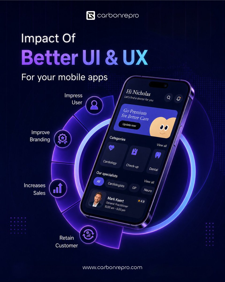 carbonrepro's tweet photo. Better UI &amp; UX makes mobile apps easier to use, stronger for branding, and better for business growth.

Build apps users enjoy and businesses can scale with.

Visit: https://t.co/42R5r344qE

#BusinessTips https://t.co/E92cDpGUqS