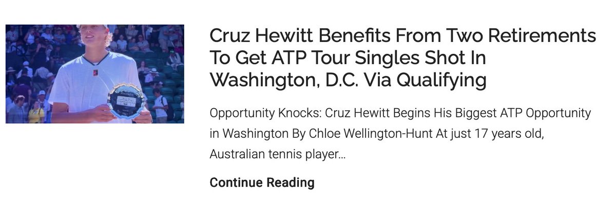 chloemwhunt's tweet photo. @cruzhewitt Benefits From Two Retirements To Get ATP Tour Singles Shot In Washington, D.C. Via Qualifying – full @WorldTennisMag article here: https://t.co/MGsjOywmv8 https://t.co/7iVOtxtZLA