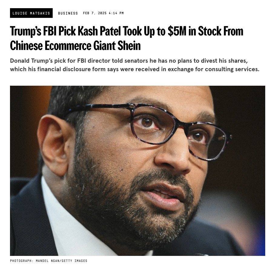 KyleSeraphin's tweet photo. Just a reminder that Kash Patel has visited China twice in less than 2 years.

And apparently this "business consulting" is worth up to $5,000,000 in Chinese e-commerce stock. https://t.co/xmIAxwuFlz