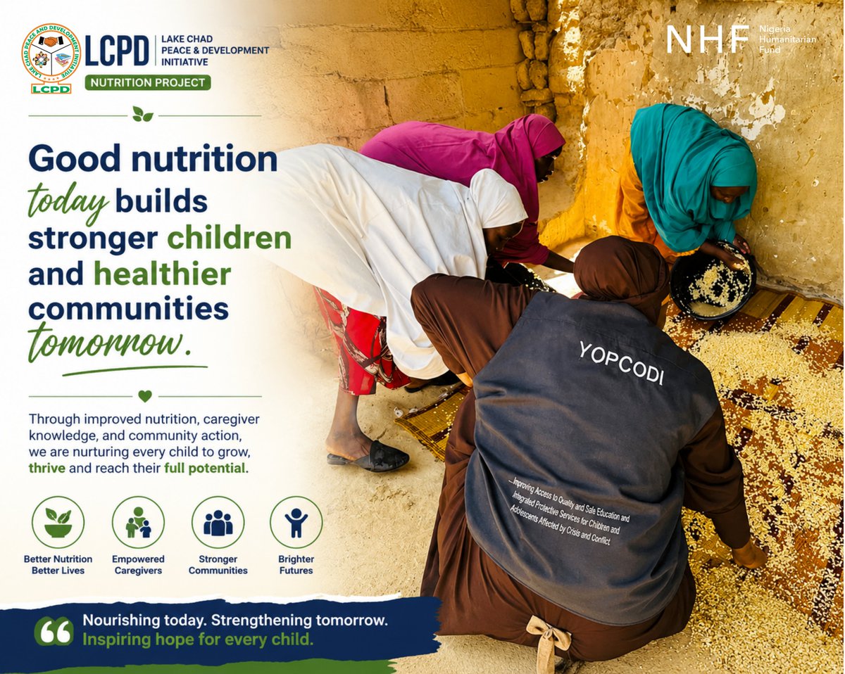 LCPD_NGO's tweet photo. Nourishing Hope, One Family at a Time

At LCPD, we believe that improving nutrition begins with empowering communities with the knowledge and skills to make the most of locally available resources.

Through the @OCHANigeria @CBPFs, caregivers are being trained on the preparation of nutritious complementary foods using locally sourced ingredients. These practical sessions are helping families improve infant and young child feeding practices, contributing to healthier children and more resilient communities.

Every demonstration, every lesson shared, and every caregiver empowered brings us one step closer to a future where no child is left behind because of malnutrition.

We sincerely appreciate the Nigeria Humanitarian Fund (NHF) for its invaluable support and partnership in advancing lifesaving nutrition interventions and strengthening community resilience.

Together, we are nourishing today, strengthening tomorrow, and inspiring hope for every child.

#LCPD #Nutrition #NHF #CommunityNutrition #ChildHealth #HumanitarianAction #HealthyChildren #ResilientCommunities #ZeroHunger