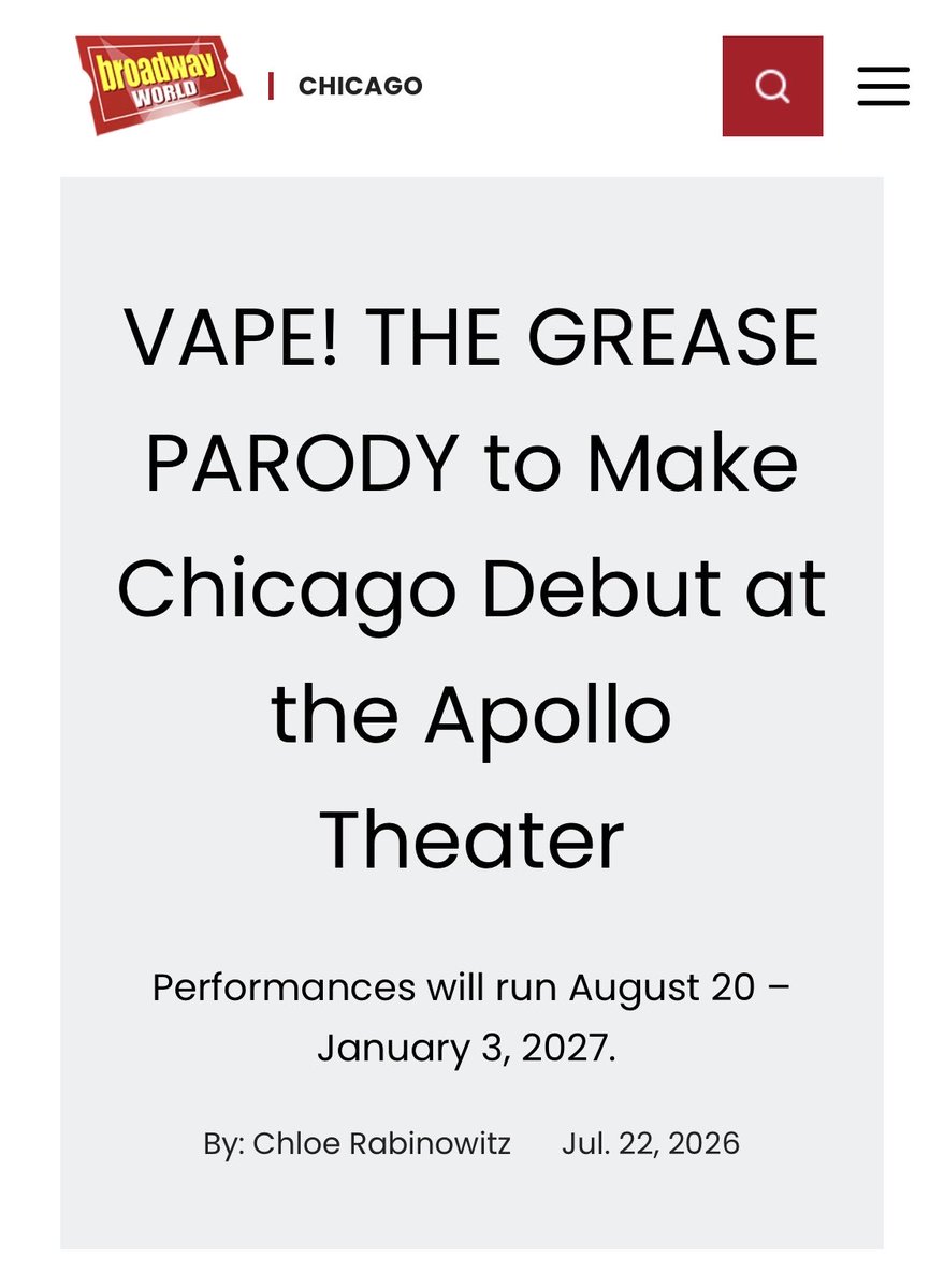 Babcock_III's tweet photo. @VapeTheMusical is Coming to #Chicago
at the Apollo Theater Chicago
Opens Late August!
Grab your tickets https://t.co/dKV7M9u7Ah
#grease #greaseparody #parody #chicagotheater #chicagocomedy @BroadwayWorld @sketchworks https://t.co/7XQDWj3CeD