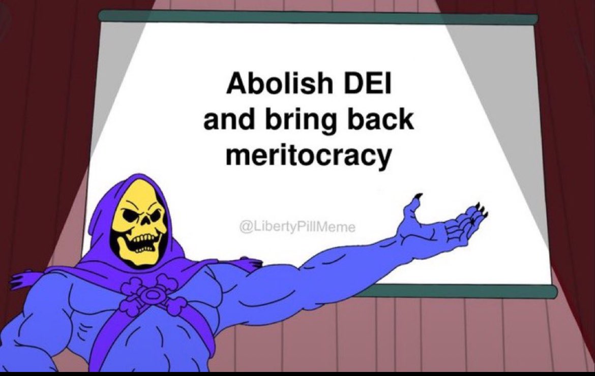 mudderers's tweet photo. Or, and just hear me out, people should try to be the best, and move forward based on merit, not immutable characteristics like race or gender https://t.co/5g9E8rUHUx