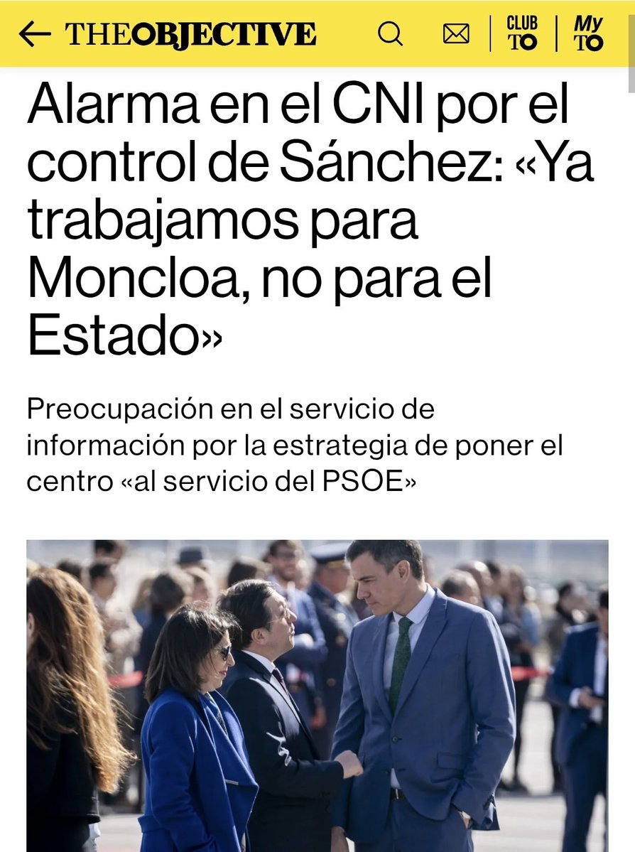 criaturina's tweet photo. EL ASALTO AL CNI

‼️‼️ GRAVÍSIMO: Alarma en el CNI por el control de Sánchez: «Ya trabajamos para Moncloa, no para el Estado».

‼️‼️ Preocupación en el servicio de inteligencia por la estrategia de poner el centro «al servicio del PSOE»

‼️‼️ Fuentes inteenas denuncian la «colonización» con «perfiles políticos» de un organismo clave para la seguridad.

 https://t.co/67fksIlDPL