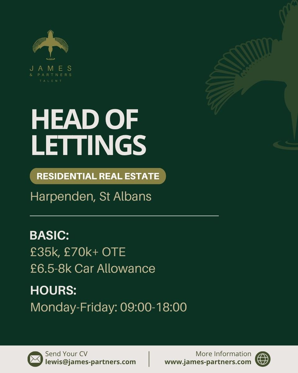 James_Partners's tweet photo. An exciting opportunity has arisen to lead a successful residential lettings team in Harpenden, St Albans, with one of the UK's most respected property consultancies.

#PropertyJobs #Lettings #HeadOfLettings #PropertyCareers #Harpenden #StAlbans #Hiring #JamesAndPartners https://t.co/SanCtWWeVu