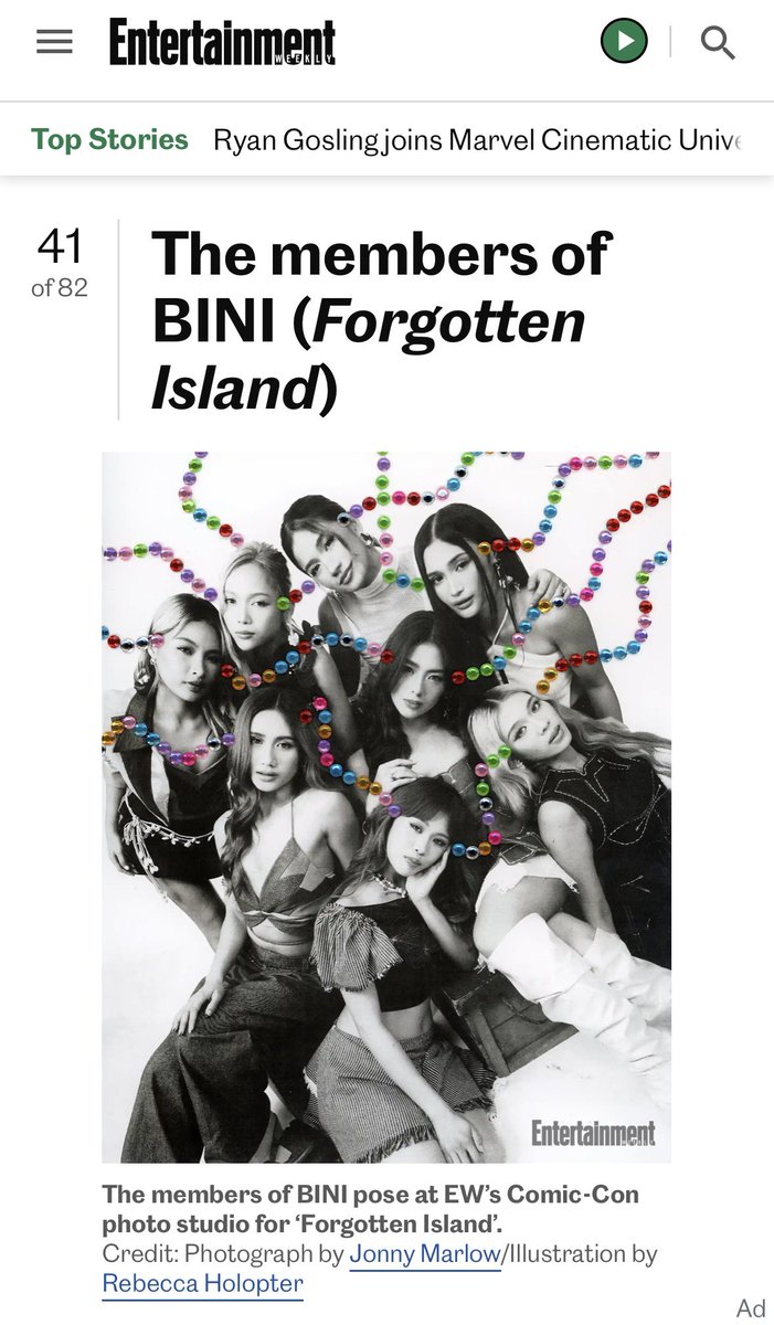 bini_writes's tweet photo. IN A WORLD OF SUPERHEROES, THERE’S P-POP AND BINI 🌺🇵🇭

LOOK: BINI is listed No. 41 in the 82 portraits of Entertainment Weekly (20M followers) for the 2026 San Diego Comic Con, one of the world’s largest conventions. 

The list featured the biggest and brightest stars of the global film industry led by the MCU Superheroes (Wazzup RDJ!) and Dreamworks’ Forgotten Island stars H.E.R, Liza Soberano and Dave Franco. 

BINI, with their OST “A Parallel World” for Forgotten Island, just made history as the First Filipino act to ever perform at a world comic convention and the first musical artists to grace Ballroom 20, one of the main stages of SDCC. 

#BINI_AParallelWorld 
#BINIxForgottenIsland 
#BINI @BINI_ph