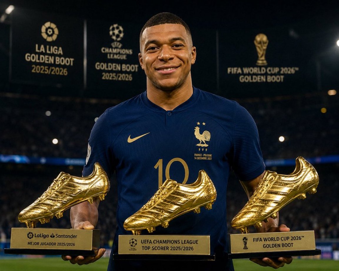 RBcleay's tweet photo. 🏅ラ・リーガ得点王 ✅
🏅UEFAチャンピオンズリーグ得点王 ✅
🏅FIFAワールドカップ得点王 ✅

キリアン・エンバペは、2025/26シーズンにラ・リーガ、UEFAチャンピオンズリーグ、FIFAワールドカップの得点王をすべて獲得。ワールドカップでは大会最多の10ゴールを記録し、史上初となる同一シーズンでの“三冠得点王”を達成した。 

これがバロンドール級のシーズンでなくて、一体何がそうなのだろうか。🐐🇫🇷