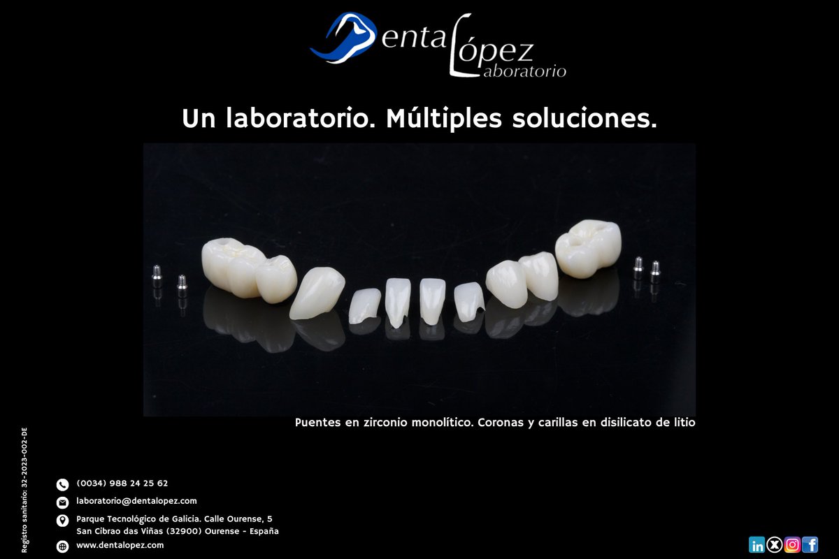 DentaLopez's tweet photo. En este caso combinamos puentes en zirconio monolítico con coronas y carillas en disilicato de litio, buscando la solución adecuada.

Conoce nuestro laboratorio: https://t.co/74uPhEL7pD
#DentalLopez #Odontologia #ZirconioMonolitico #DisilicatoDeLitio #ProtesisDental #DentalLab https://t.co/uHF2Z4oVbF