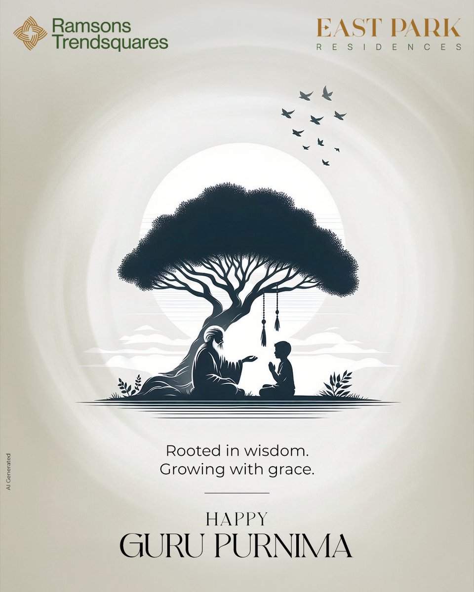 RTBangalore's tweet photo. Every great journey begins with the wisdom of a guiding light.  

This Guru Purnima, we express our heartfelt gratitude to the mentors &amp; teachers who inspire us to grow &amp; become our best selves. 

#RamsonsTrendsquares #EastParkResidences #GuruPurnima #Wisdom #BangaloreRealEstate https://t.co/0TOPgSjB7Q