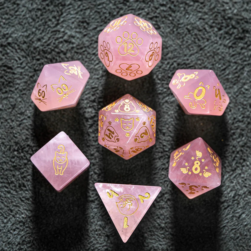 urwizards's tweet photo. For the players who love pink dice, tiny paws, and a little cat magic.
Rose Quartz Meow Style dice with golden engravings  soft, charming, and ready for your next cozy campaign.
#dnddice #ttrpgdice #dicegoblin #catlover #pinkdice #gemstonedice #dicecollection https://t.co/KP8HkmvLCR