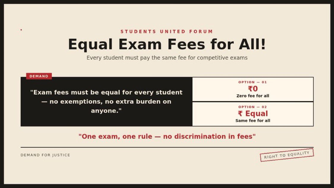 Khurpenchinfra's tweet photo. >The fees for competitive exams should be kept equal for every caste and class,

>Either they should be made zero for everyone or the same amount of money should be charged from everyone,

>When reservation is done on the basis of caste, then why is the fee charged by looking at the caste?

>Now the movement will not remain limited to Twitter, now the voices of every student will echo from the streets