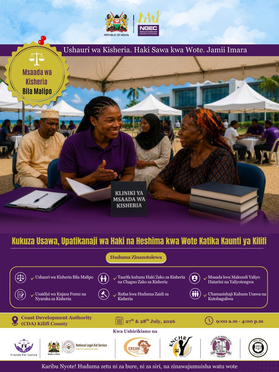 fidakenya's tweet photo. We are calling on residents of Kilifi to attend this legal aid clinic running today and tomorrow at Coast Development Authority (CDA). @KilifiCountyGov https://t.co/D9uGWz3BZ4