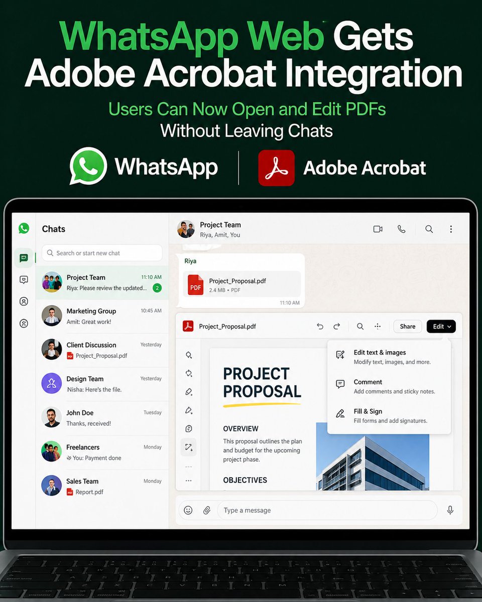 pulse_pune's tweet photo. #WhatsAppWeb Gets #AdobeAcrobat Integration: Users Can Now Open and Edit PDFs Without Leaving Chats 

 https://t.co/AzZKlsa9Ns https://t.co/CnIRzdS8kf
