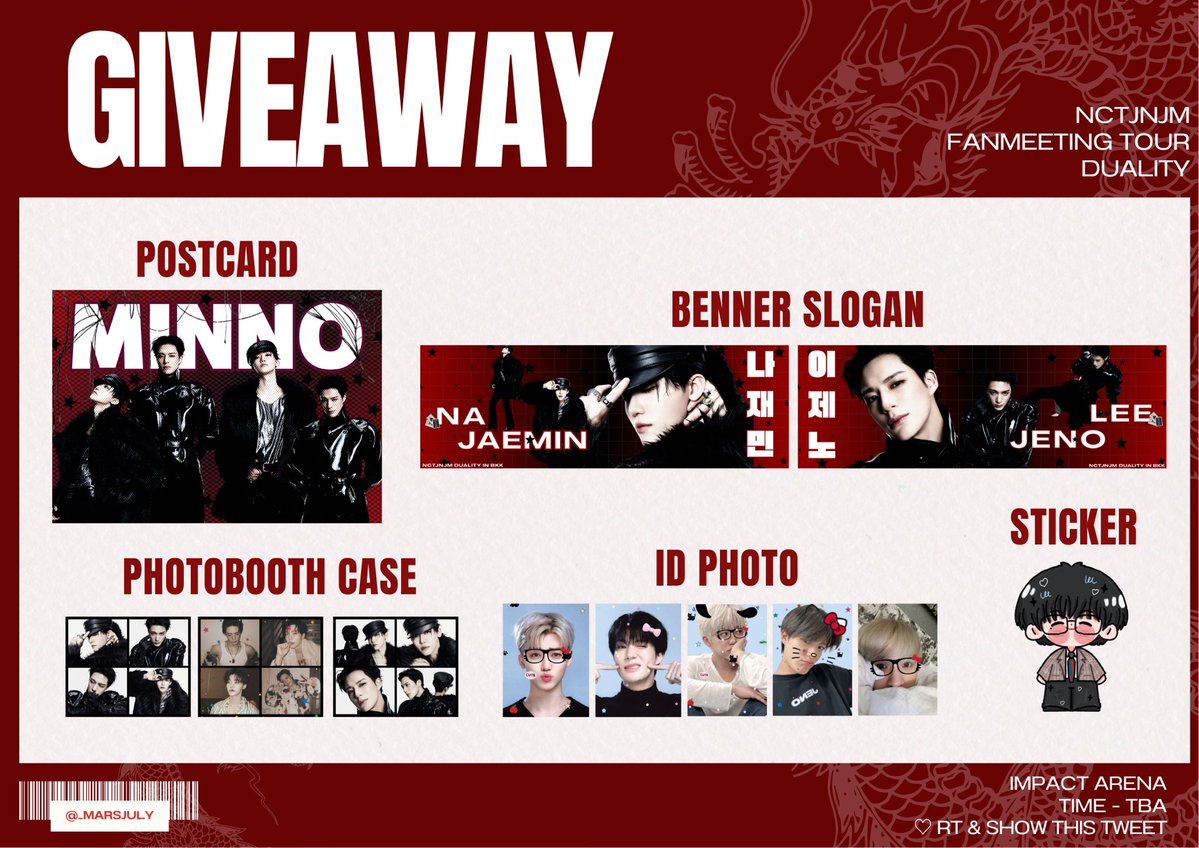 _marsjuly's tweet photo. ⊹ ˖ GIVEAWAY
NCTJNJM FANMEETING IN BKK ⭑.ᐟ

🏟️ #NCTJNJM_DUALITY 
⋆˙⟡ 07-08 Aug
🕛 time : tba
 
♡ rt &amp; show this tweet
exchange 10 set per 1 day  — pls dm 🥣

— More details in the mention 💭
˖ ࣪⊹ #NCTJNJM_FANMEETING_TOUR #NCTJNJM_FANMEETING_TOUR_DUAL https://t.co/XNnH46Uexy