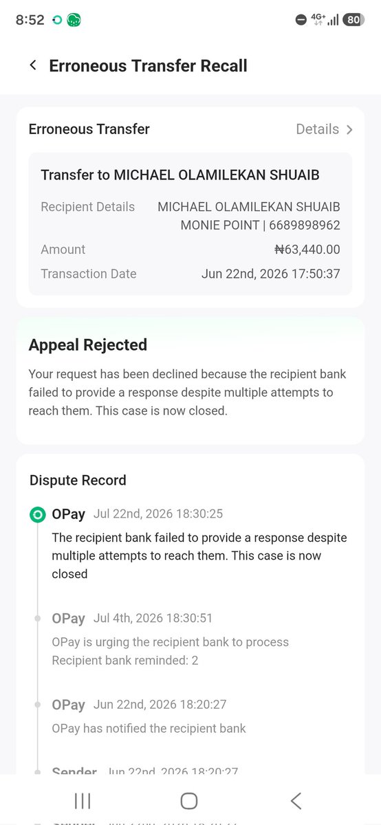 TheRealGodMan_'s tweet photo. @moniepointng I filed a complain through my bank @OPay_NG about an erroneous transaction almost a month plus. And the attached document is all I got. How can this be rectified. I seriously need my money back. https://t.co/7gwXRhBwAp